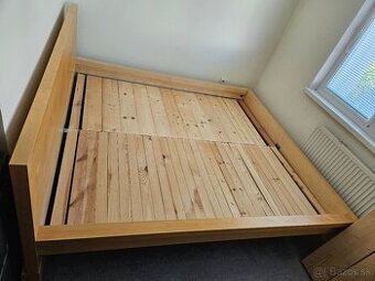 Ikea manzelska postel buk masív 210x190 cm, rošty 90 x 195 c