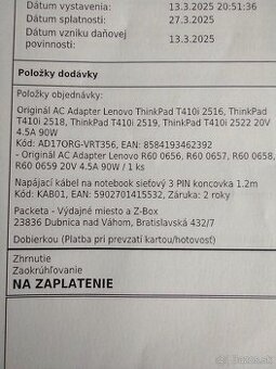 Predám novú batériu s káblom na tablet Lenovo