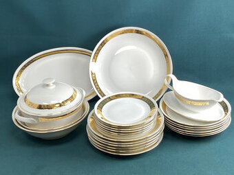 Obedový slávnostný servis 6os Zlatý prúžok H&C
