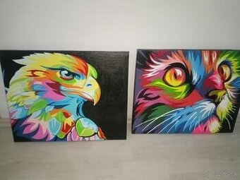 2 maľované obrazy na stenu