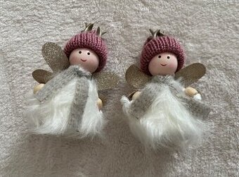 Vianoční anjelici – ružovo-bieli, s trblietavými krídlami (2