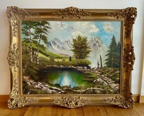 Starý nádherný velký obraz, olejomalba na plátně