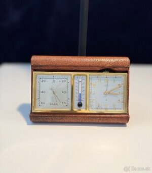 Vzácné Vintage ANGELUS Barometer-Alarm Clock s Teplomerom