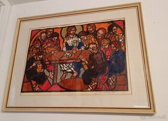 V. Hložníková – Posledná večera, 1987 (linoryt, ručne kolor.