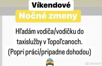 Hľadám šoféra na víkendové nočné zmeny