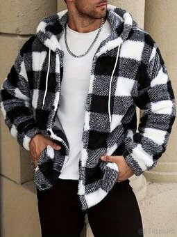 Pánská kostkovaná zateplená bunda s kapucí