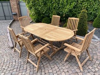 TEAK - XXL Roztahovaci stol a 6 polohovatelnych stoliciek