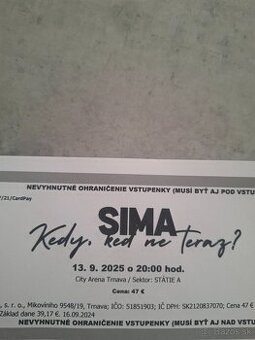 Predám vstupenky na koncert SIMA "Kedy ked nie teraz "
