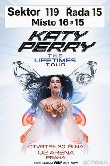 2 lístky na koncert Katy Perry – The Lifetimes Tour