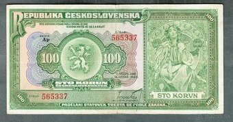 Staré bankovky První republika 100 korun 1920