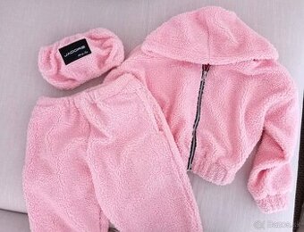 Krásny TEDDY ruzovy komplet / 3 kusy Bunda, nohavice,top