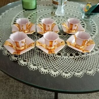 ružový porcelán, šálky s podšálkami