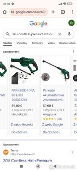 Parkside akú vysoko tlaková umívacka