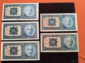 ČESKOSLOVENSKÉ BANKOVKY: PRVÁ REPUBLIKA-20-KORÚN-1926