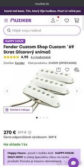 Fender Custom Shop 69 snímače sada 3 na Stratocaster