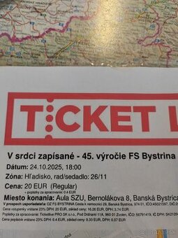 Vstupenka na 45. výročie FS Bystrina