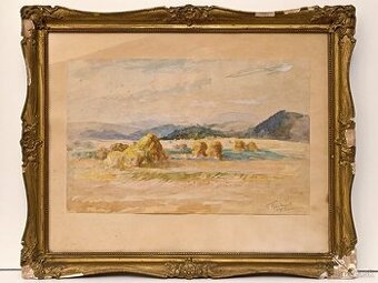 Obraz Tomáš Hrdinka, žně s hradem 1942, 47x57