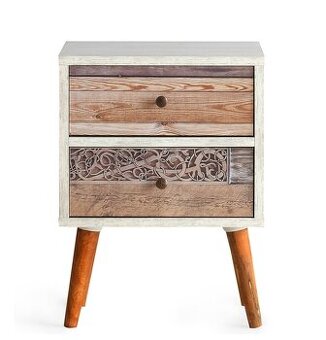 Nové 2x Nočný stolík LIZA MALMÖ - biela/orech