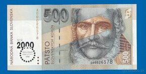 Slovenská bankovka 500 Sk bimilénium 1993 séria A UNC