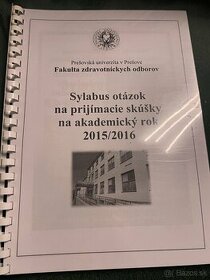Sylabus otázok na prijímacie skúšky na FZO Prešov