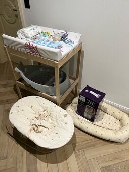 Prebalovací pult, vanička, mixér Philips, kolíska