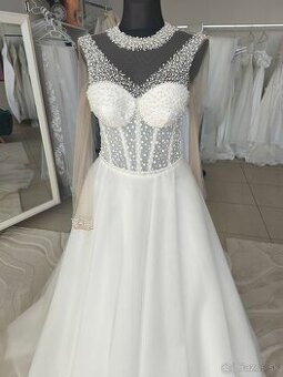 Predám perličkove svadobné šaty s jemné trblietavou sukÚPLNE