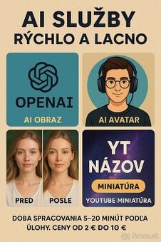 AI obrázky, logá, spracovanie fotografií – rýchlo a lacno