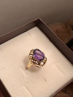 dámsky zlatý prsteň s AMETYSTom 14kt 585 zlatom