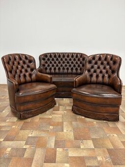 CHESTERFIELD ŠTÝL SEDAČKA,DVOJFAREBNÁ KOŽENÁ 2+1+1