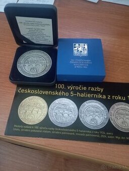 Predám strieb. med. 100.výročie razby Českoslov. 5-hal.1924