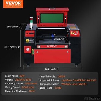 VEVOR 50W CO2 laser + nová Co2 trubica