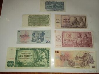 SESTAVA BANKOVEK 3-500 KČS, 60. LÉTA, 7 RŮZNÝCH NOMINÁLŮ