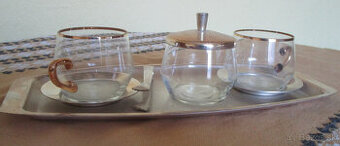 Predám retro súpravu, pár pohárov na kávu/čaj s cukorničkou