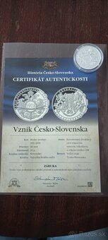 Medaila Vznik Československa 20g AG