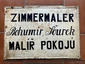 Stará plechová cedule MALÍŘ POKOJŮ