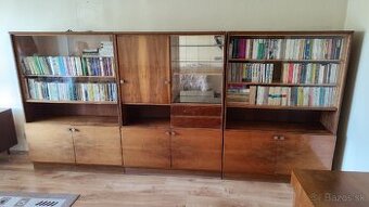 Retro obývacia stena, knižnica a príborník