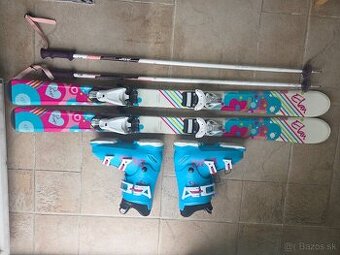 Lyže 120cm a lyžiarky + paličky  dievčensky SET