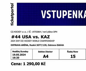 Vstupenky MS hokej USA - Kazachstán