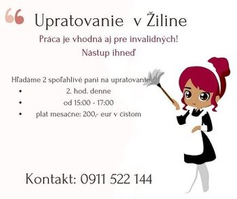 Hľadáme upratovačku Žilina-Vlčince