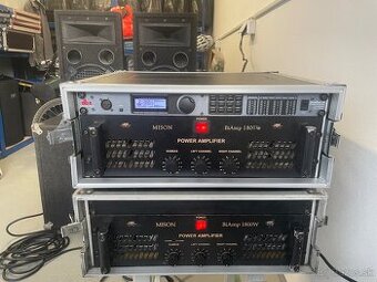 2x satelit 1x subbas, zosilňovače, DBX, Rack