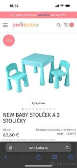 New Baby Detská sada stolčeka a dvoch stoličiek 3ks, mätová