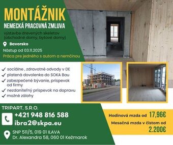 Montáž drevo stien a komponentov. NEMECKO.