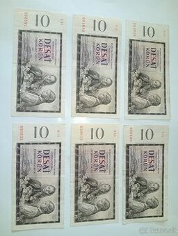 BANKOVKY 10 KČS 1960, 5 RŮZNÝCH SÉRIÍ, PĚKNÉ STAVY