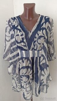 Dámska ľahká letná bielo modrá tunika, veľ.L/XL