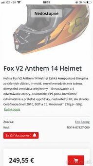 Nová FOX V2 nepoužitá veľ. S