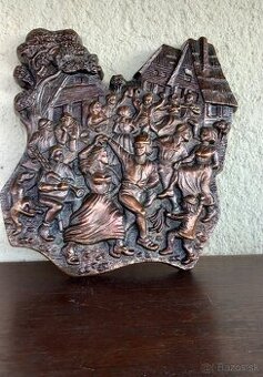 Masívny kovový  reliéf roľnícka svadba