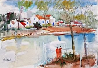 MOSHE LEIDER - akvarel,unikát (impresionozmus)