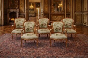 Zámecká řezbovaná křesla - čalouněná - set 5 kusů