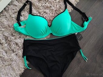 Dvojdielne plavky pre plnoštíhle. XL,4XL,5XL. Mätovo čierne