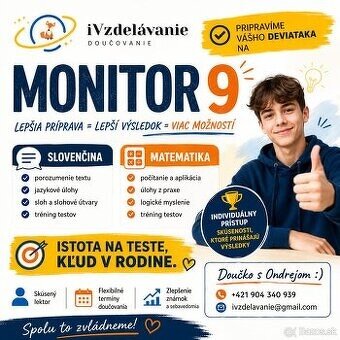 Monitor 9 - moderné doučovanie- 100% úspešnosť